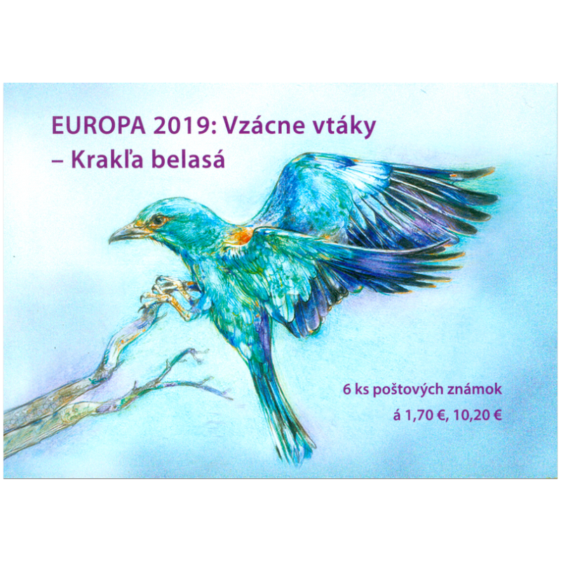Známkový zošítok - EUROPA 2019: Vzácne vtáky - krakľa belasá 