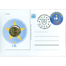 Numizmatický poštový lístok Vstup SR do EÚ - 10. výročie