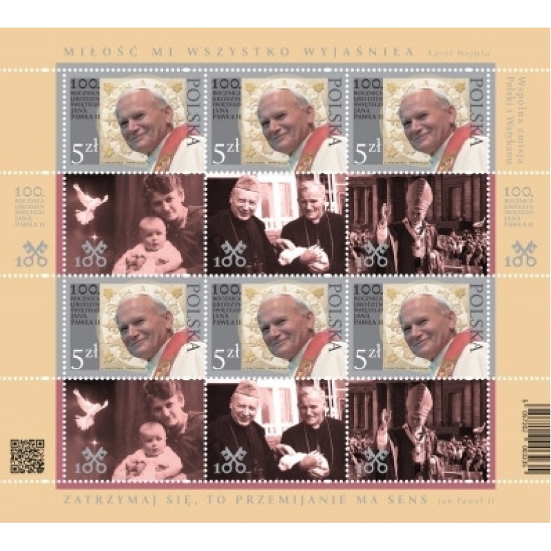 Hárček - spoločné vydanie známky - Spoločné vydanie s Poľskom: 100. výročie narodenia pápeža Jána Pavla II. (1920 – 2005), rovnaký motív s Vatikánom
