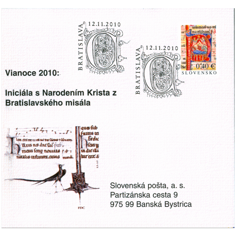 Známkový zošítok - Vianoce 2010: Iniciála s Narodením Krista z Bratislavského misála 