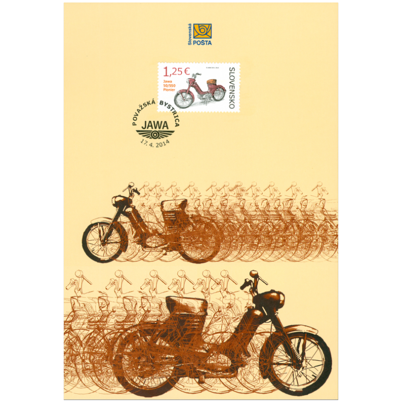 Nálepný list č. 105 - Technické pamiatky: Historické motocykle – Jawa 50/550 Pionier